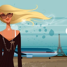 style, Blonde, airport, mode, graphics, Glasses, plane