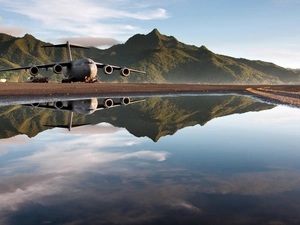 Globemaster III, Boeing, water, reflection, Mountains, C-17