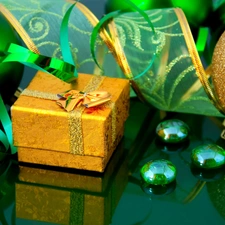 Golden automobile, Golden automobile, Green, ribbon, bauble, pack