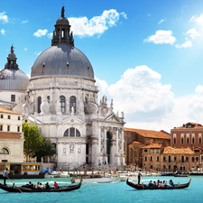 Town, basilica, Gondolas, Venice