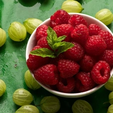 gooseberry, bowl, raspberry