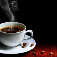cup, coffee, grains, steaming