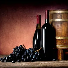 barrel, Bottles, Grapes, Wine