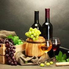 barrel, Wine, Grapes, Bottles