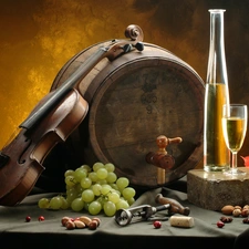 Grapes, barrel, Wine