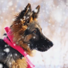 Puppy, snow, graphics, German Shepherd