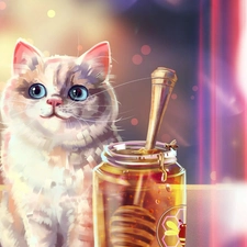 honey, graphics, kitten, jar, small