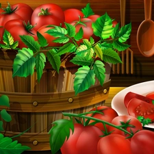 tomatoes, plate, graphics, Leaf