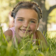 grass, girl, Smile