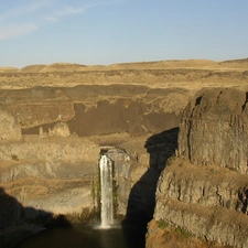 gray, Mountains, waterfall