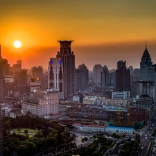 China, Town, Great Sunsets, Szanghaj