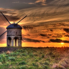 grass, Windmill, Great Sunsets