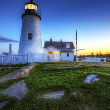Lighthouse, house, Great Sunsets, maritime