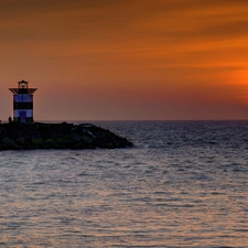 Lighthouses, sea, Great Sunsets