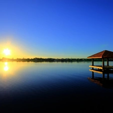 pier, lake, Great Sunsets