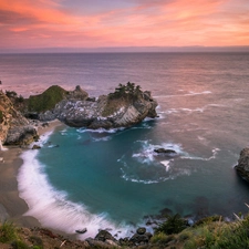 Julia Pfeiffer Burns State Park, sea, Great Sunsets, Gulf, rocks, California, The United States, McWay Falls