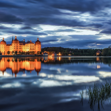 Great Sunsets, Waldesee Lake, Saxony, clouds, Moritzburg Palace, twilight, Germany