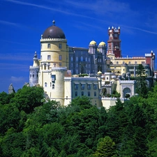 green, Portugal, La Pena, Hill, Castle