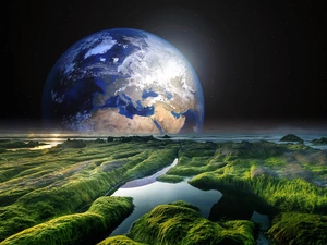 land, water, photomontage, rocks, VEGETATION, Planet, Universe, Green