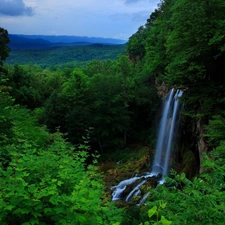 waterfall, viewes, green, trees