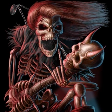 Guitar, skeleton, Skull