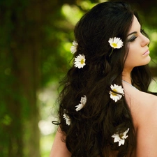 hair, forest, Flowers, We, Women