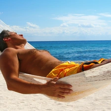 sea, a man, Hammock, Beaches