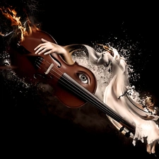 hand, eye, violin, girl, burning