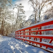 winter, Icy, hand-rail, bridge