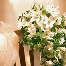 wedded, Chair, Hat, bouquet