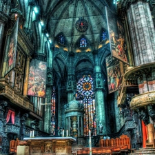 altar, chair, HDR, stained glass