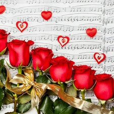 Tunes, hearts, Red, Valentine