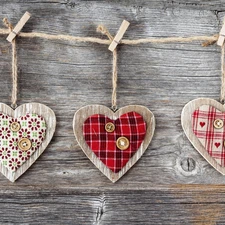 wood, Three, hearts, background