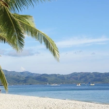 water, Sand, The Hills, Sky, Boats, Palm