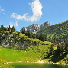 Swiss, lake, Home, Mountains