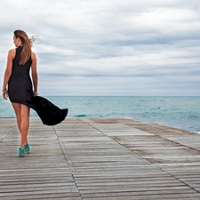 Women, sea, horizon, pier