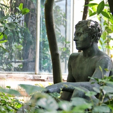 Palm House, Pozna?, sitting, man, Statue monument