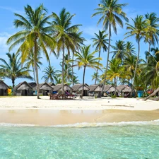 Houses, Beaches, Island, Palms, sea