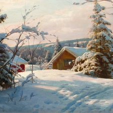 Houses, winter, Christmas