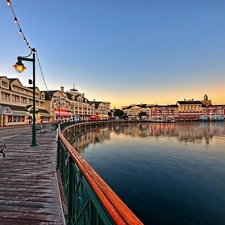 dawn, wharf, Houses, Gulf