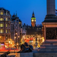 Houses, Big Ben, Monument, Night, Street, London