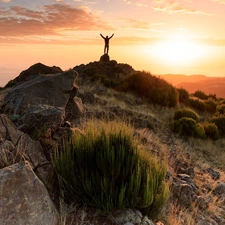 rocks, Human, madeira, Sunrise, Portugal