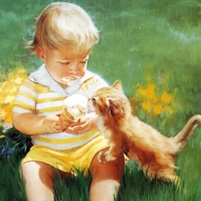 grass, Donald Zolan, kitten, ice cream, Kid