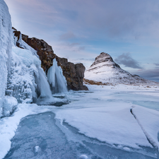 Icecream, Rocks, Kirkjufellsfoss Waterfall, icicle, winter, Kirkjufell Mountain, iceland