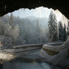 winter, tunnel, icicle, Way