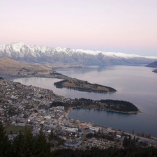 mountain, Town, Islands, lake