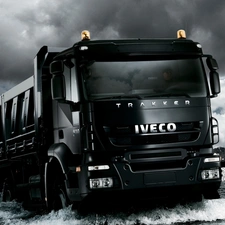 River, dump truck, Iveco, Sky