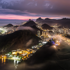 Mountains, sea, Rio de Janeiro, City at Night, Brazil