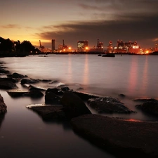 sea, Great Sunsets, Japan, Stones