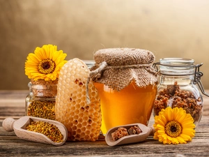 honey, Bee pollen, Jars, Bee Wax